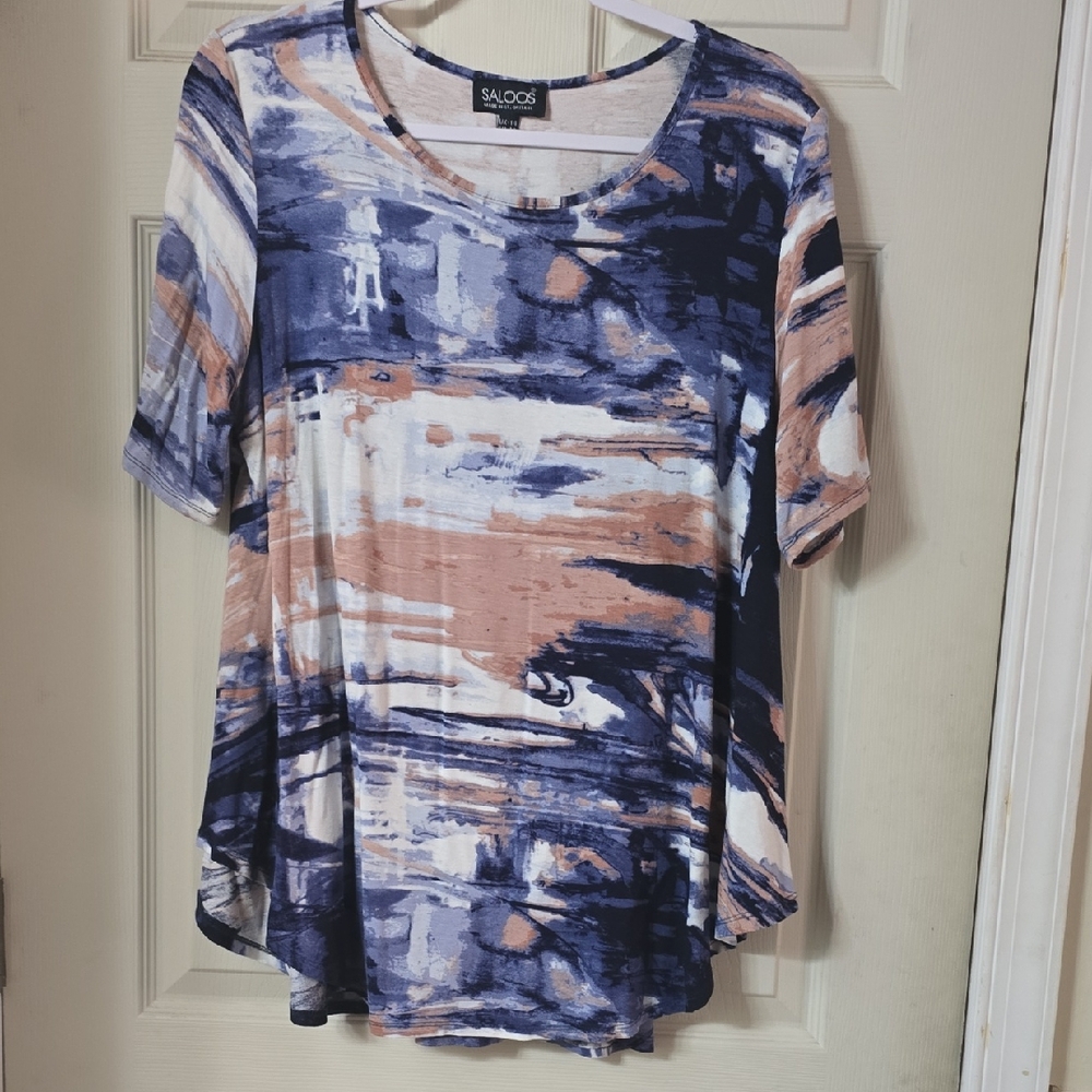 Women's Artistic Print Blouse - Blue and Tan